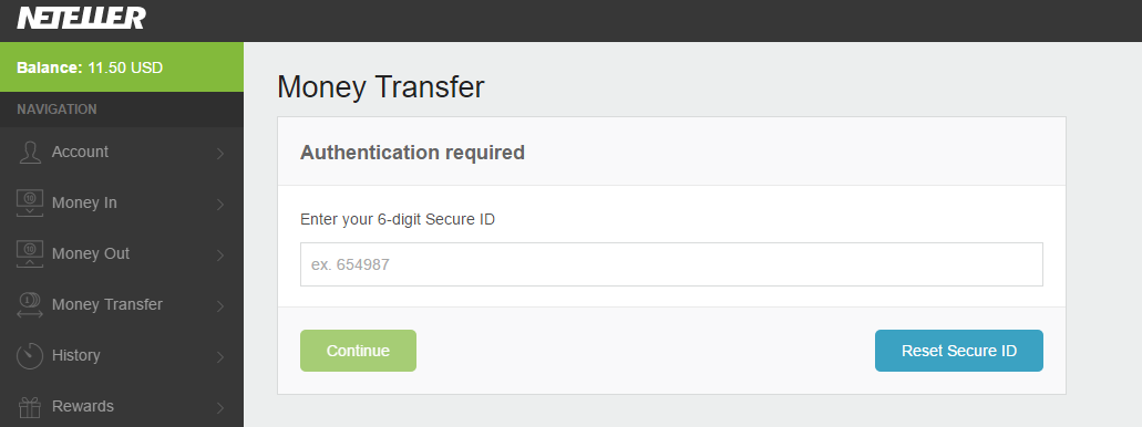 Giao diện chuyển tiền tại Neteller 