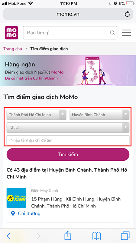 chon tinh thanh pho