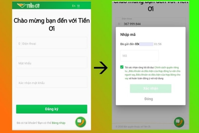 Đăng ký bằng số điện thoại. tien oi