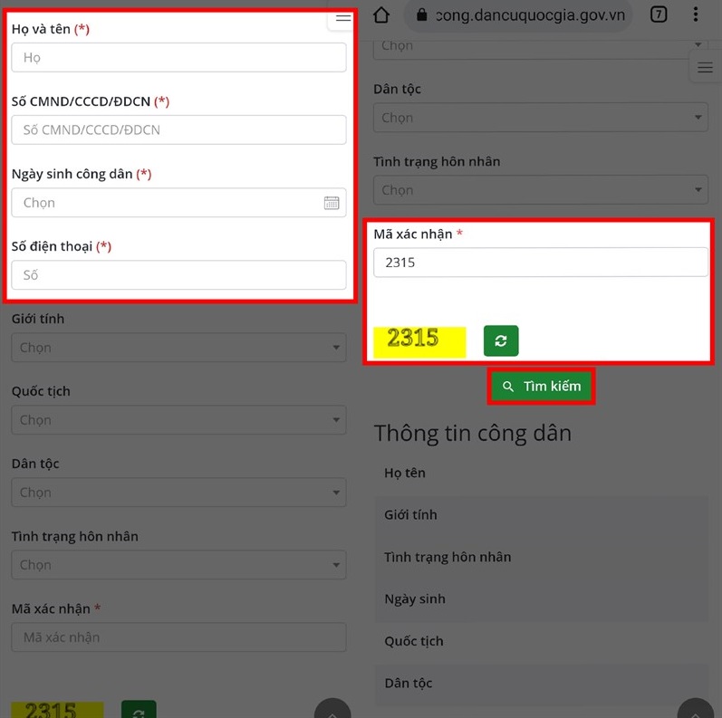 tra cứu thông tin cá nhân bằng CMND