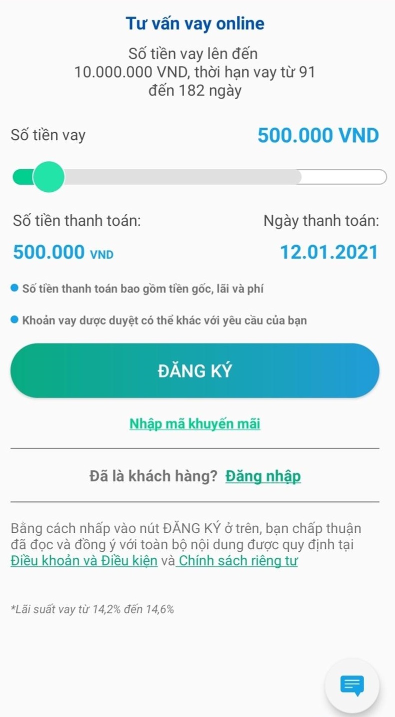 Chọn số tiền cần vay Oncredit
