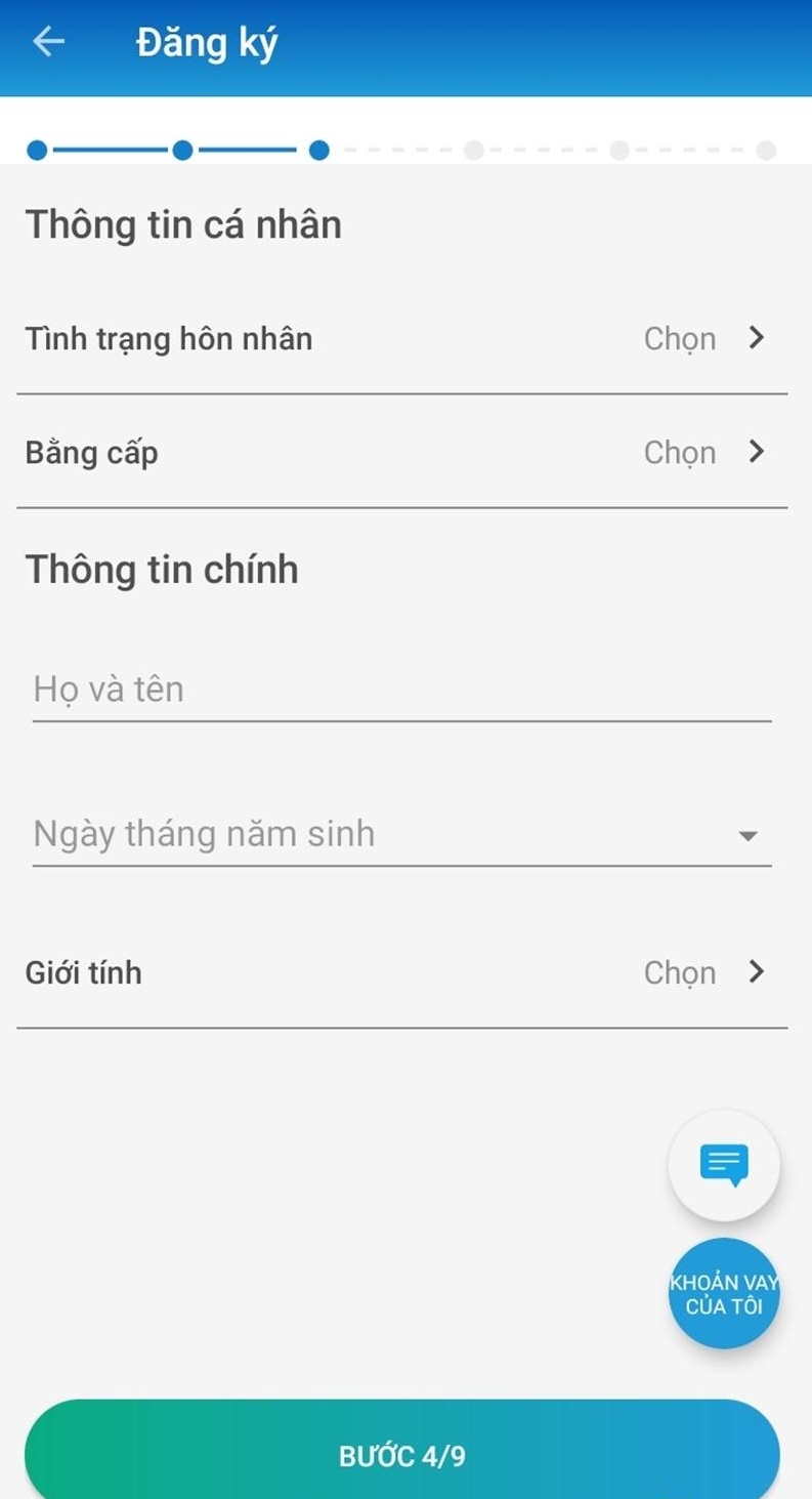 Điền các thông tin cá nhân vay tiền Oncredit
