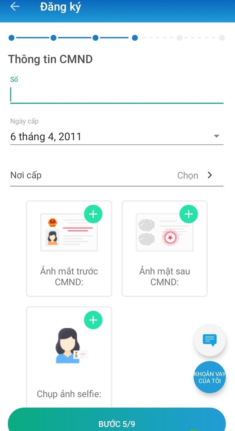 Điền các thông tin CMND vay tiền Oncredit