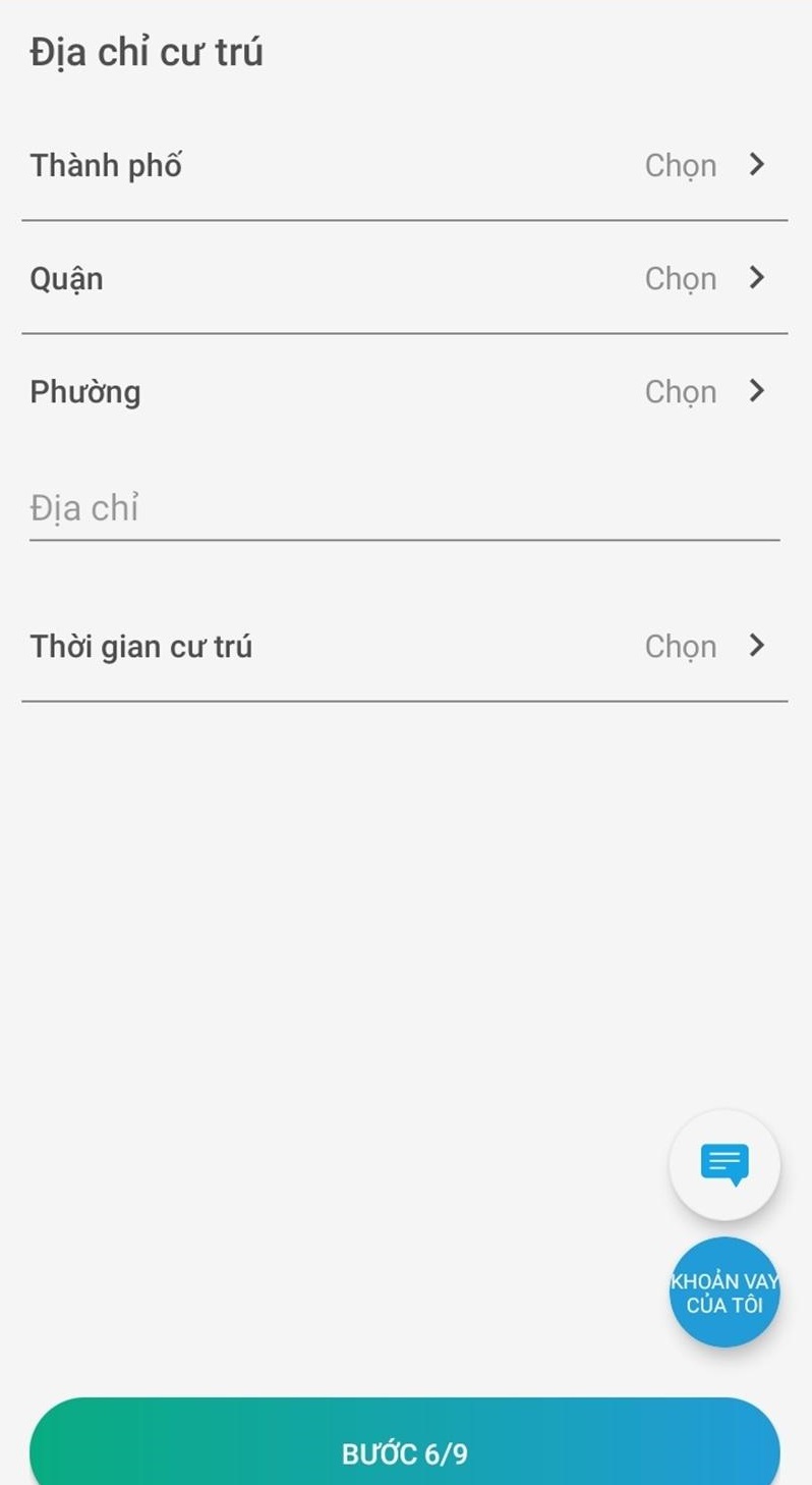 Điền thông tin nơi ở để vay tiền Oncredit