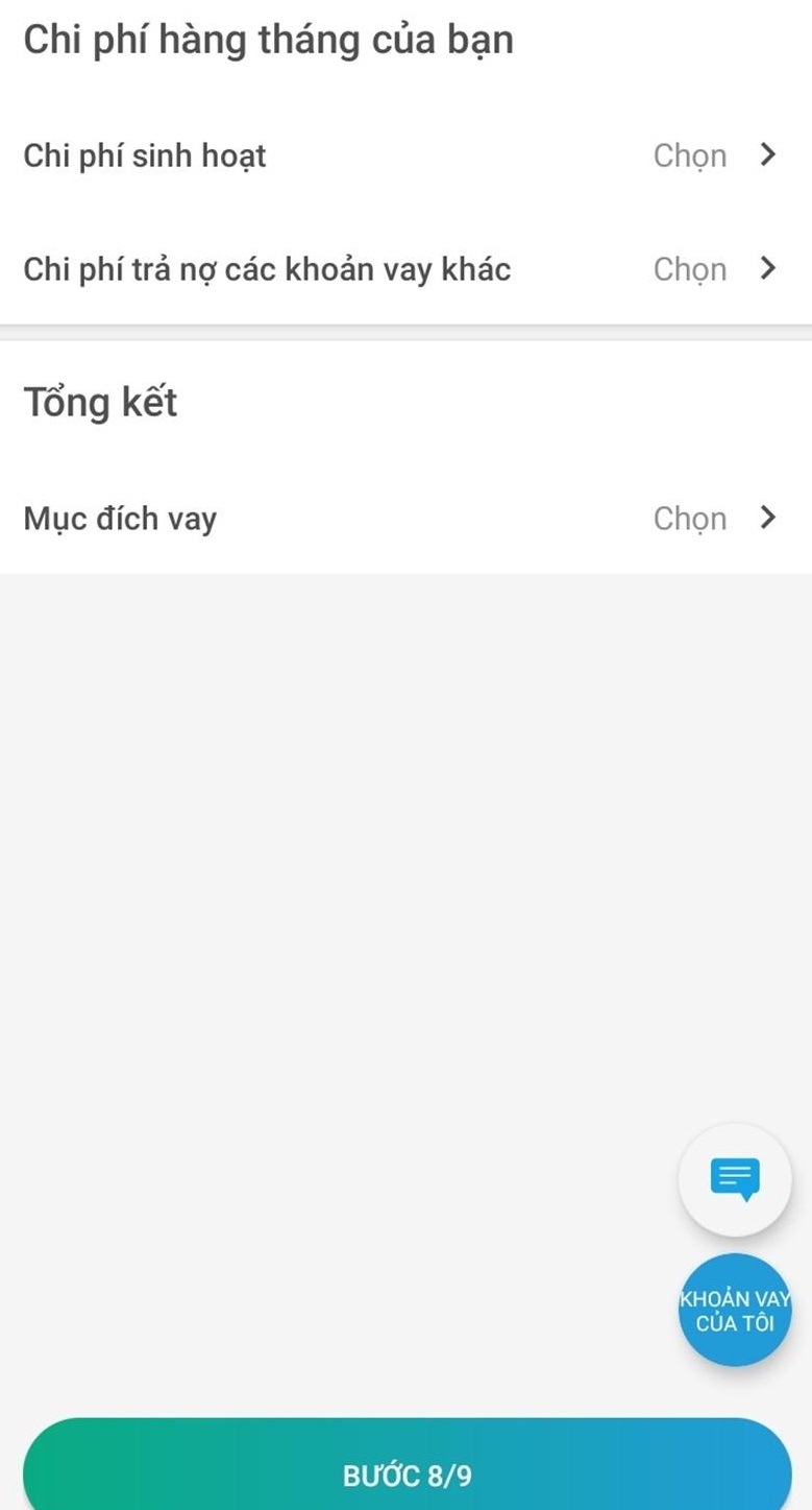 khai báo chi phí sinh hoạt vay tiền Oncredit