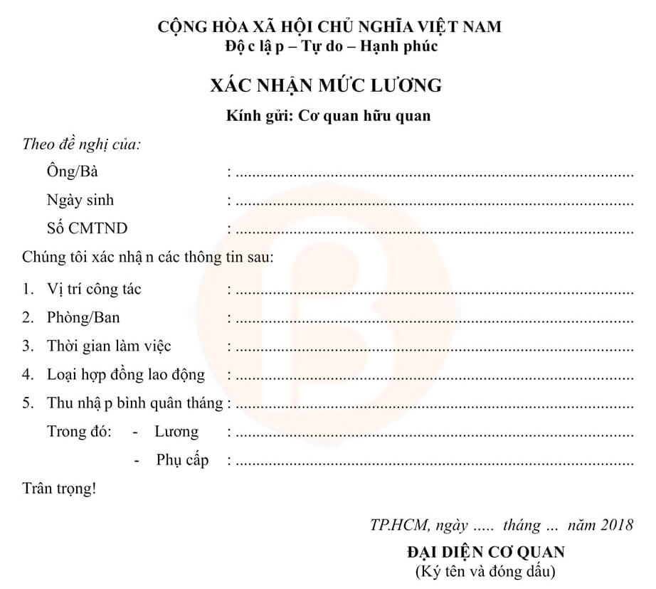 Mẫu xác nhận lương 03 Mẫu xác nhận lương 03