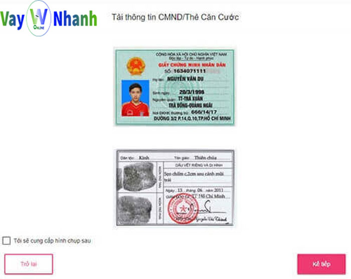 Đăng hình CMND lên hệ thống