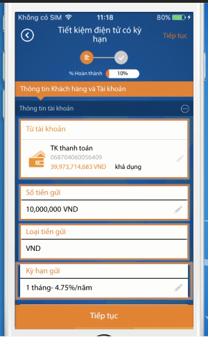 gui tiet kiem online tren myvib
