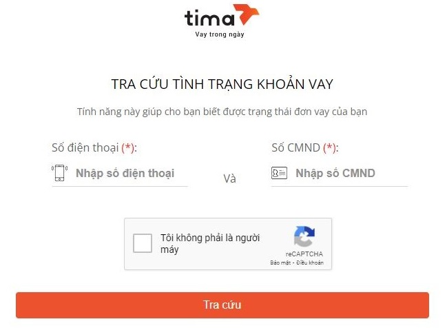 Tra cứu khoản vay Tima