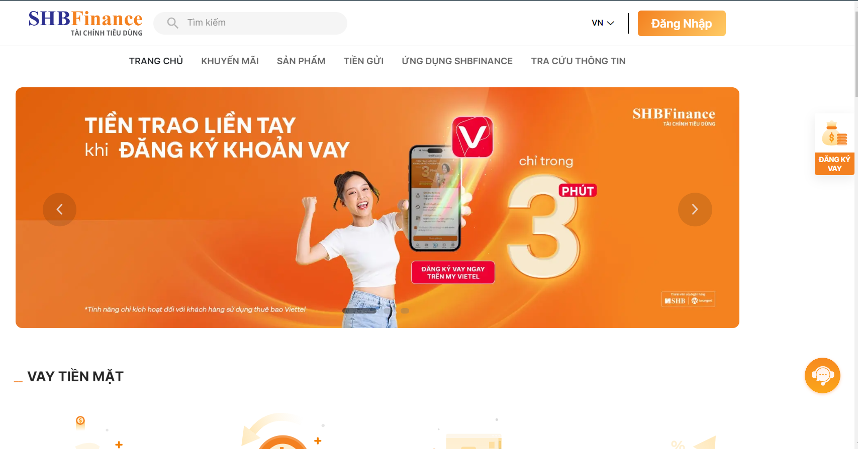 Vay online qua website SHB 