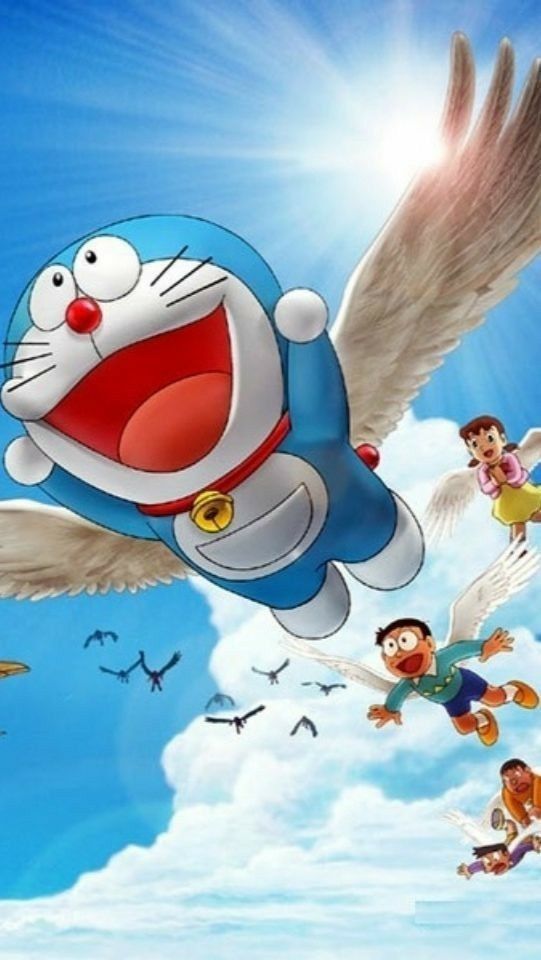 Hình nền Doremon đang bay cùng Nobita