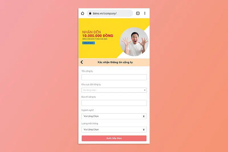 Nhập thông tin công ty để vay tiền Bimo Nhập thông tin công ty để vay tiền Bimo