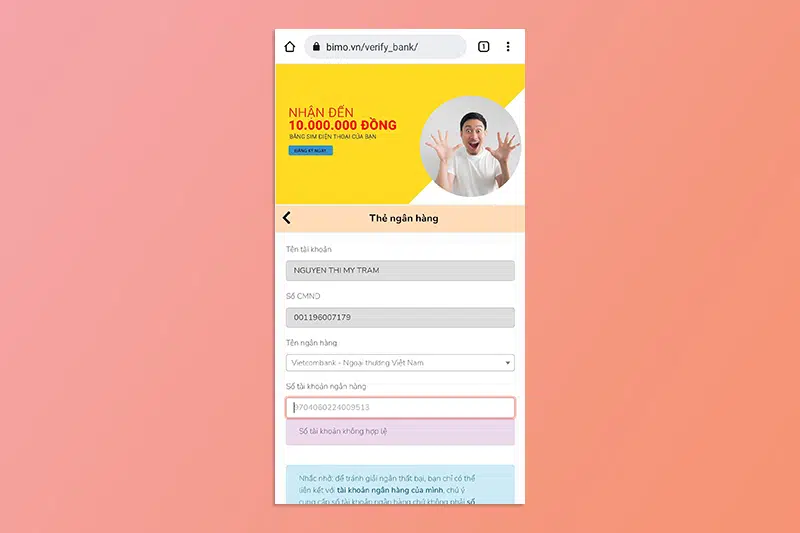 Nhập thông tin tài khoản ngân hàng để nhận tiền giải ngân tại Bimo Nhập thông tin tài khoản ngân hàng để nhận tiền giải ngân tại Bimo