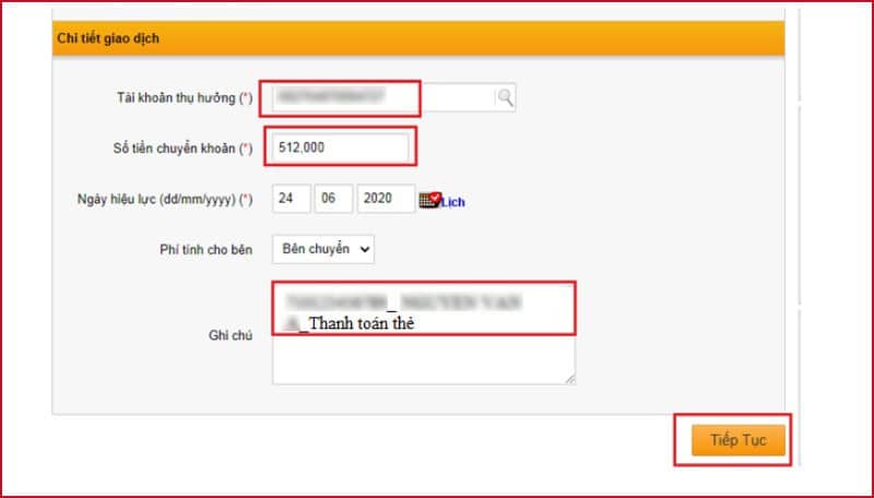 Điền chính xác các thông tin theo mẫu