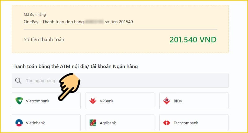 Lựa chọn ngân hàng mà bạn đang đăng ký sử dụng