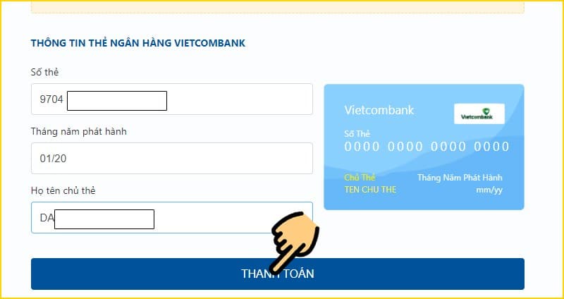 Điền các thông tin về thẻ ngân hàng của bạn