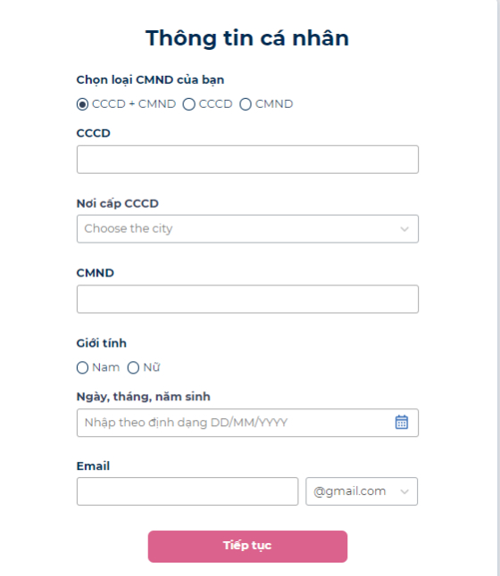 Điền các thông tin cá nhân để vay tiền DongPlus Điền các thông tin cá nhân để vay tiền DongPlus
