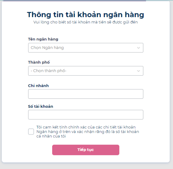Cung cấp thông tin tài khoản ngân hàng để nhận tiền giải ngân khoản vay tại DongPlus