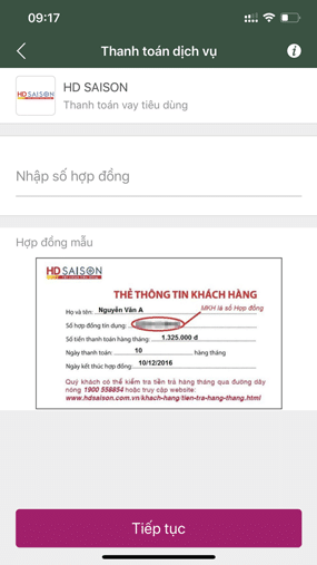 Điền mã hợp đồng vay vốn với HD SaiSon của bạn vào
