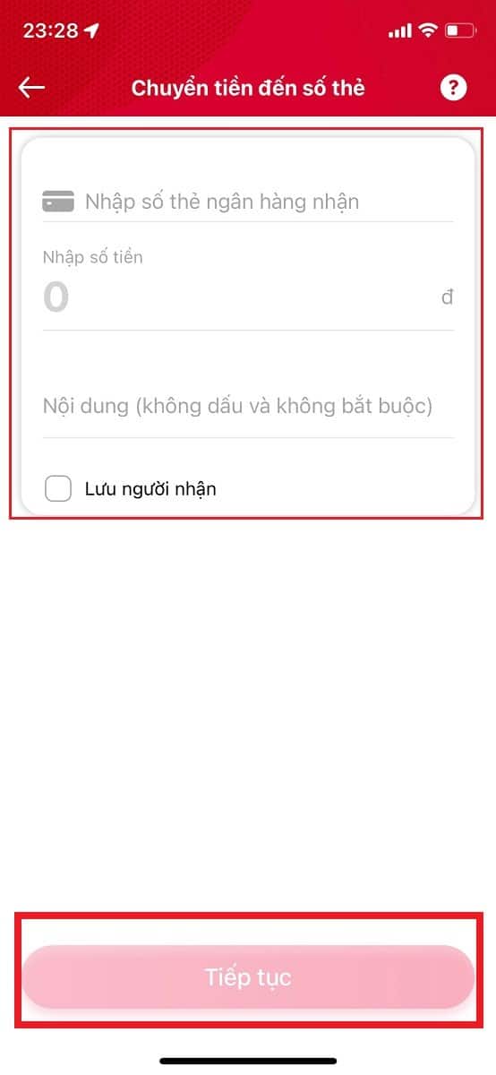 Điền đầy đủ thông tin theo mẫu có sẵn rồi nhấn "Tiếp tục"