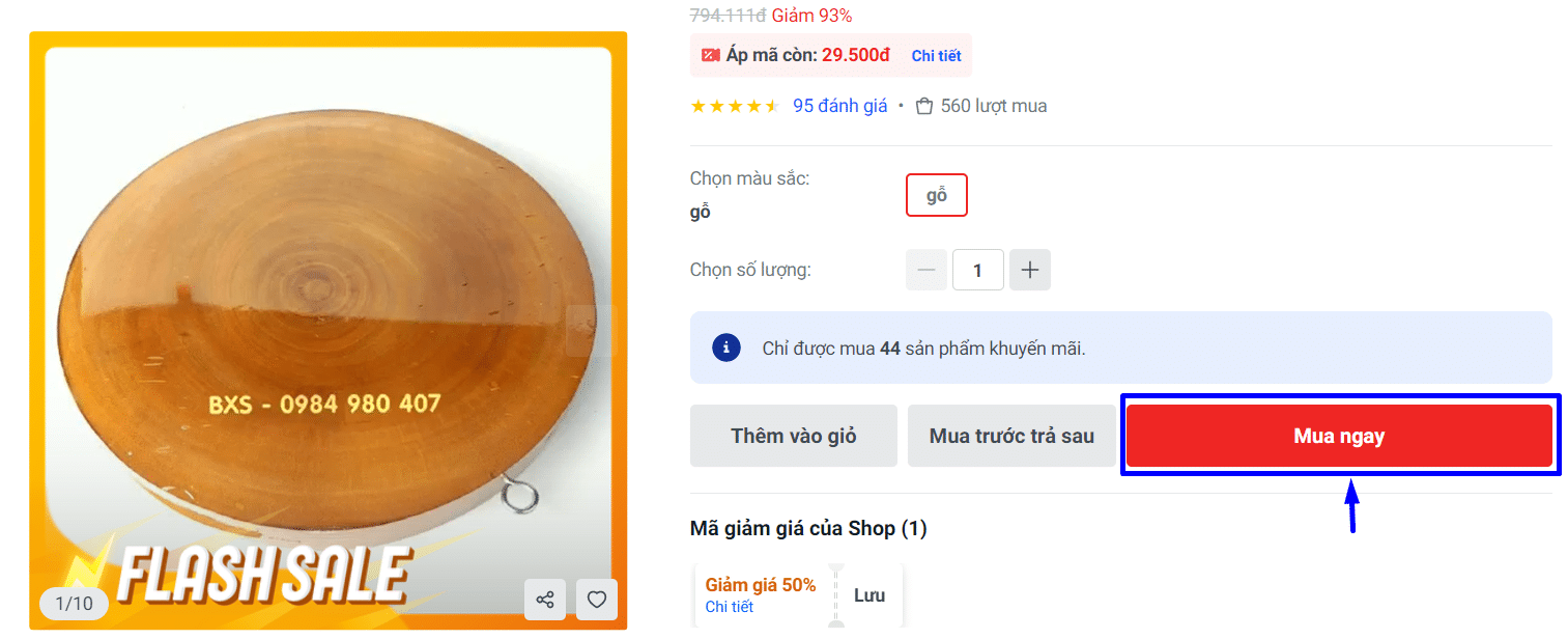 Tìm bất kỳ sản phẩm nào và nhấn vào "mua ngay"