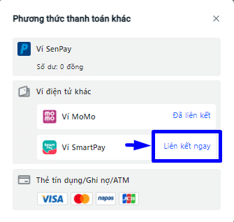 Nhấn vào "Liên kết ngay" kế bên ví SmartPay