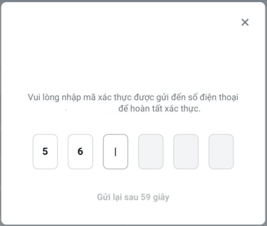 Nhập mã OTP được gửi về số điện thoại để hoàn thành