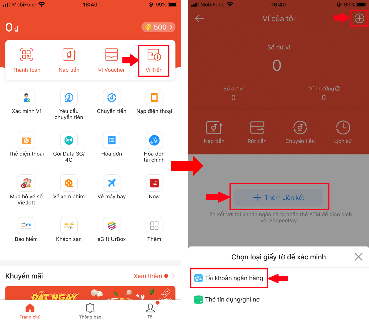 Liên kết tài khoản ngân hàng trực tiếp trên AirPay