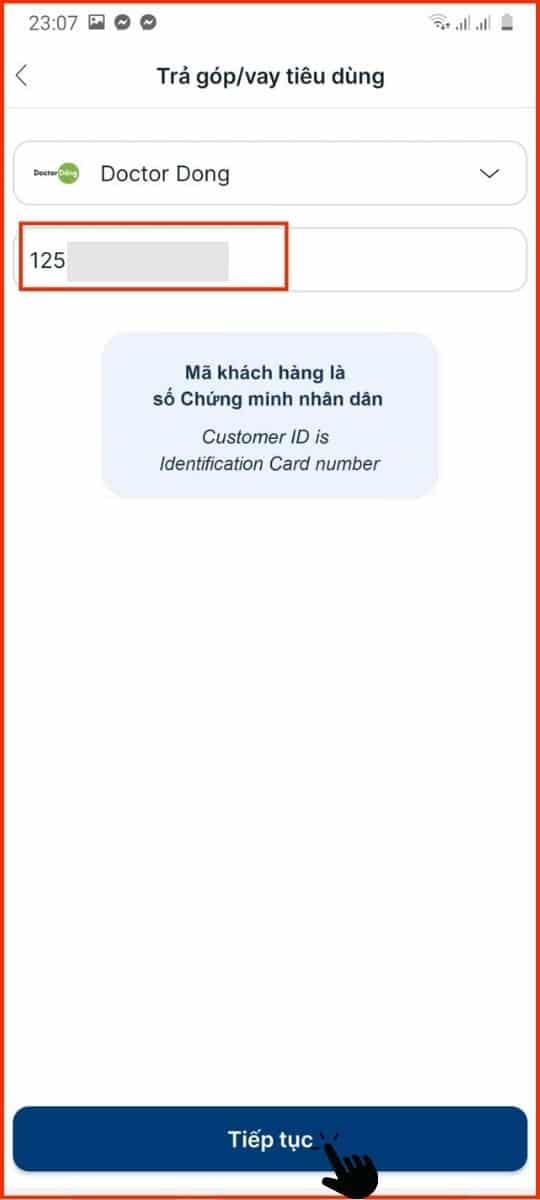 Tiếp đến nhập số CCCD/CMND theo yêu cầu của hệ thống