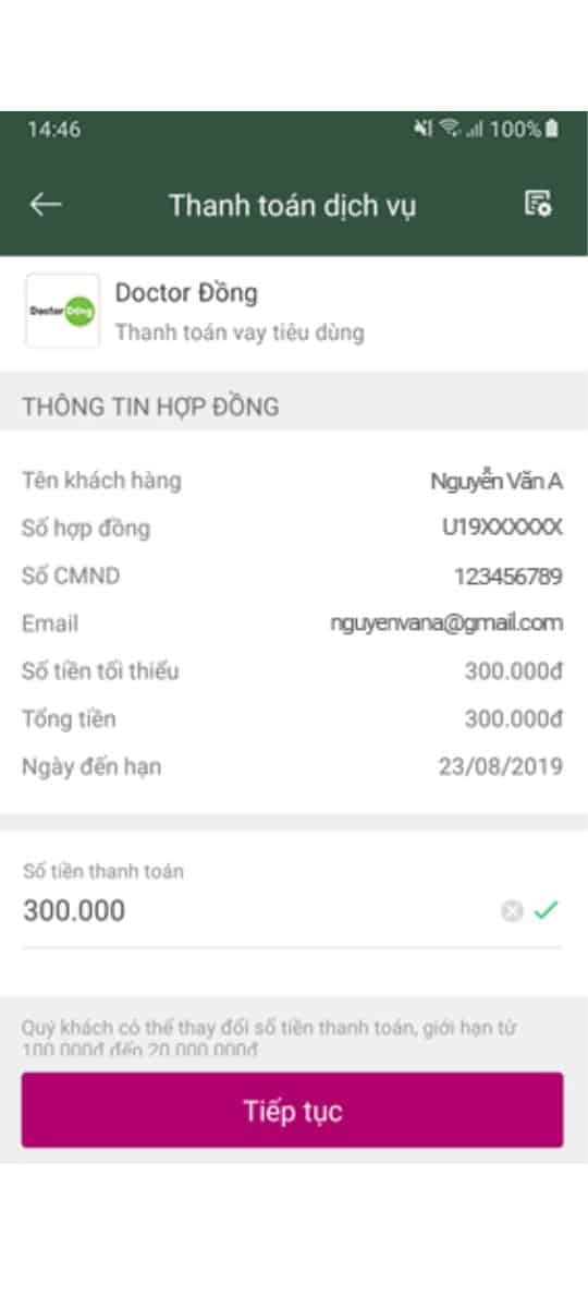 Toàn bộ thông tin thanh toán khoản vay tại Doctor Đồng của bạn sẽ hiển thị ra