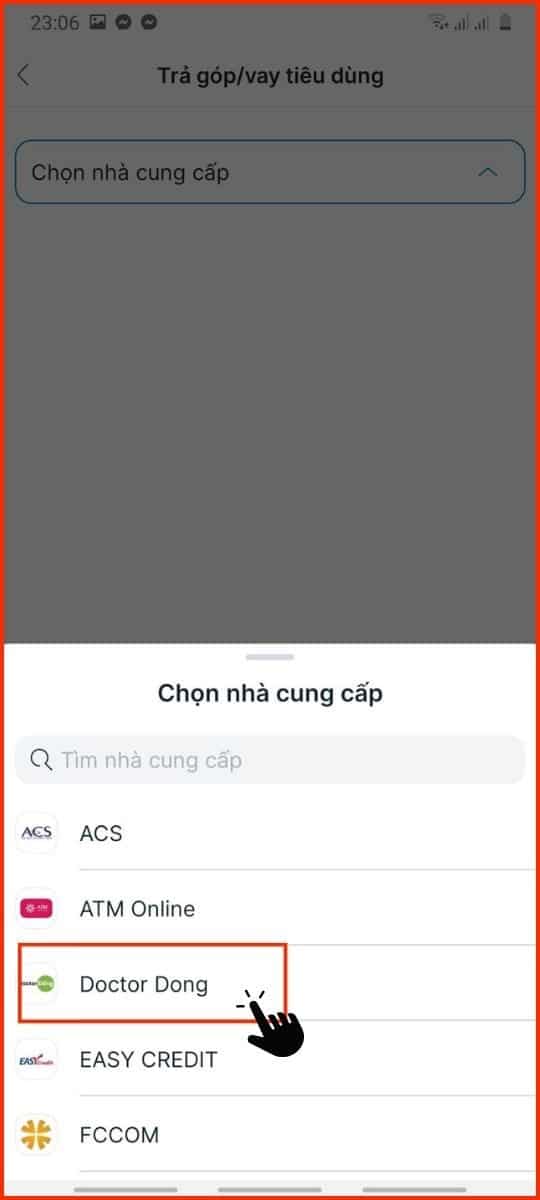 Ở mục "Chọn nhà cung cấp", bạn hãy tìm và nhấn vào "Doctor Đồng"