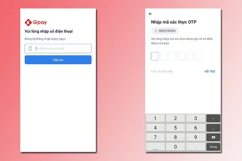 Nhập số điện thoại và mã xác nhận được gửi về tin nhắn SMS