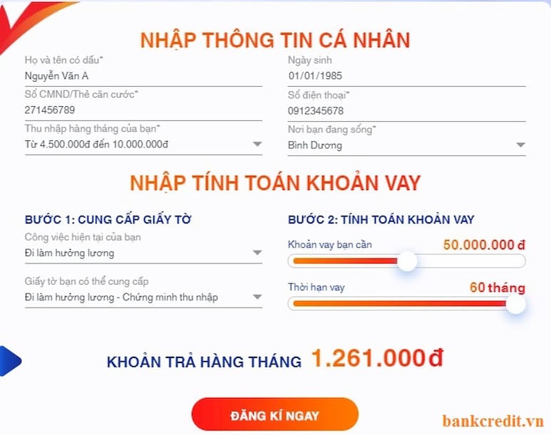 Quy trình đăng ký khoản vay tại Easy Credit
