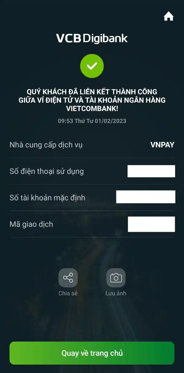 Hệ thống sẽ thông báo bạn đã liên kết thành công khi hoàn thành đủ tất cả các bước