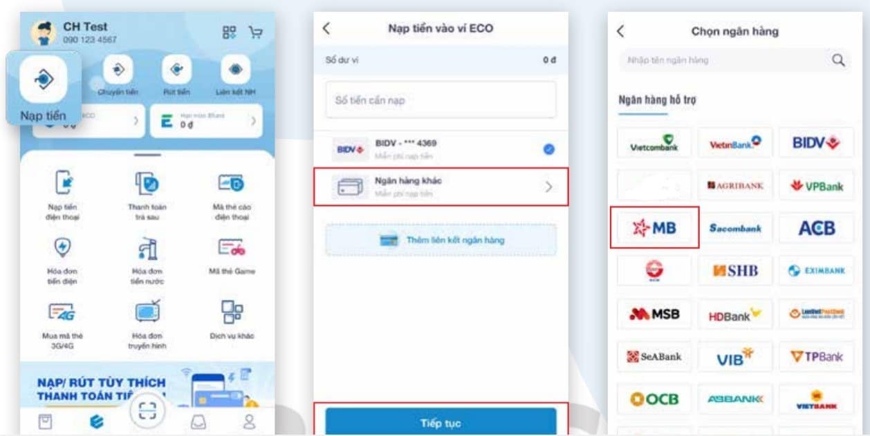 Bước 3: Chọn ngân hàng mà bạn muốn sử dụng để nạp tiền.