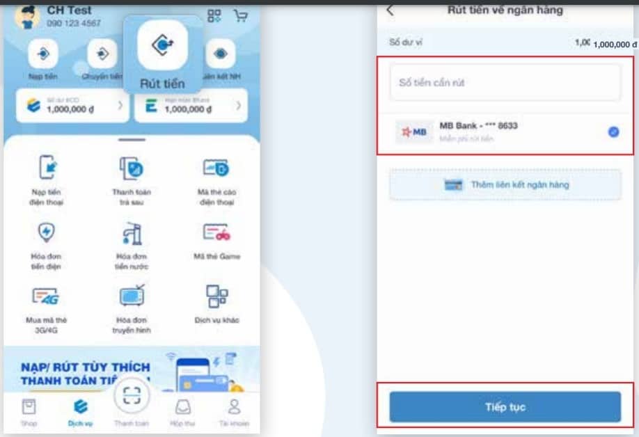 Bước 2: Nhập số tiền và chọn ngân hàng