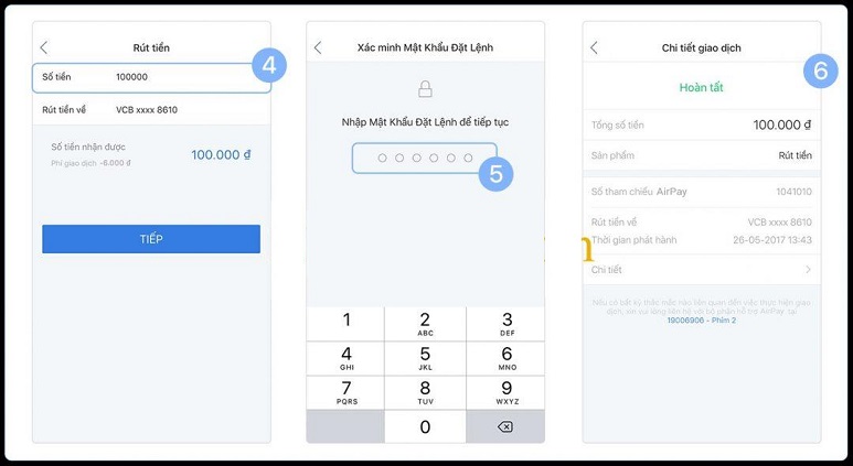 Nhập số tiền cần rút và nhập mật khẩu tài khoản ví AirPay của bạn dể hoàn thành