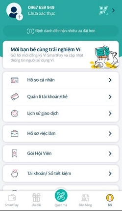 Nhấn vào cửa sổ "Mời bạn bè cũng trải nghiệm ví"