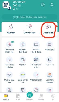 Bấm vào "Liên kết Tk" trên giao diện chính