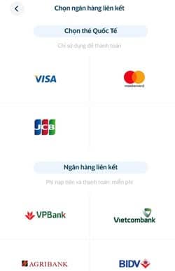 Lựa chọn các ngân hàng đang sử dụng và điền thông tin về thẻ hoặc tài khoản của bạn