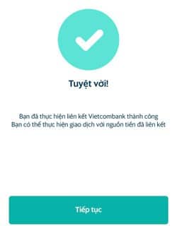 Màn hình thông báo liên kết thành công