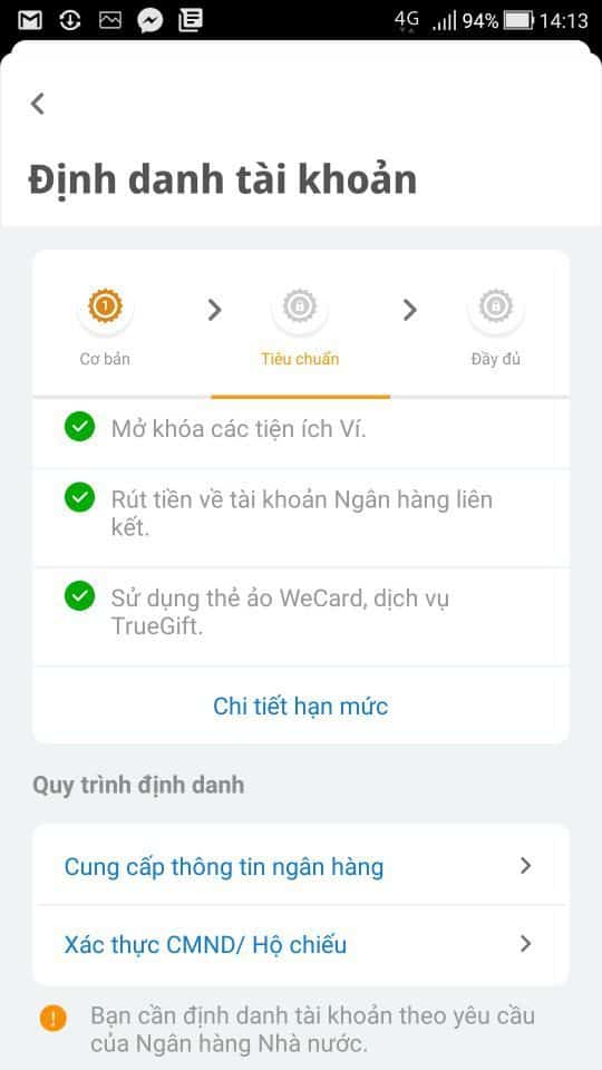 Chọn mức xác thực "Tiêu chuẩn"