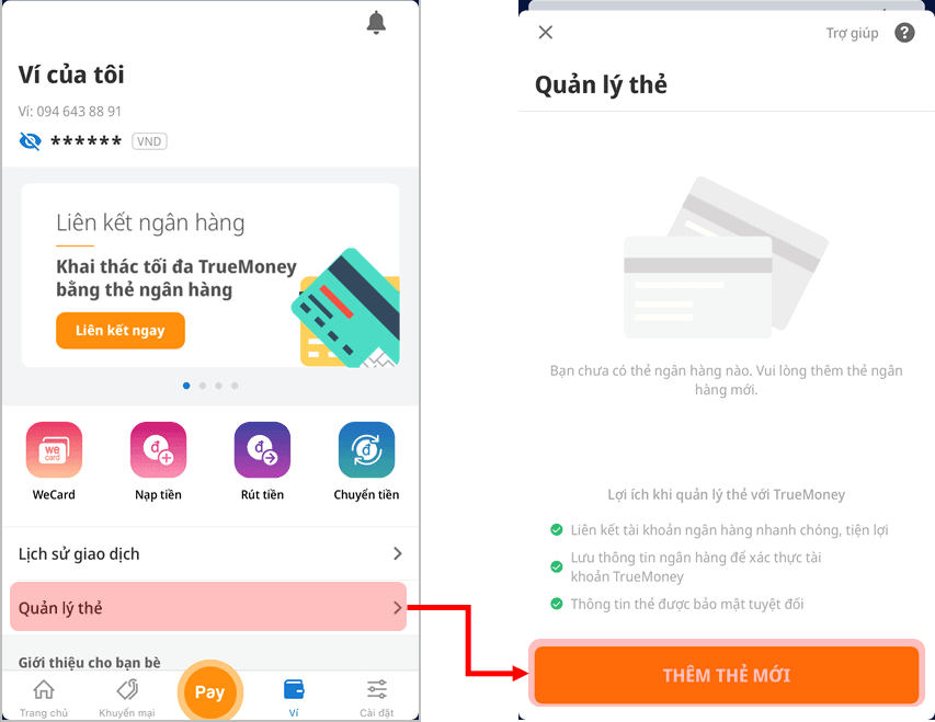 Bạn hãy chọn mục "Quản lý thẻ" rồi nhấn vào "Thêm thẻ mới"
