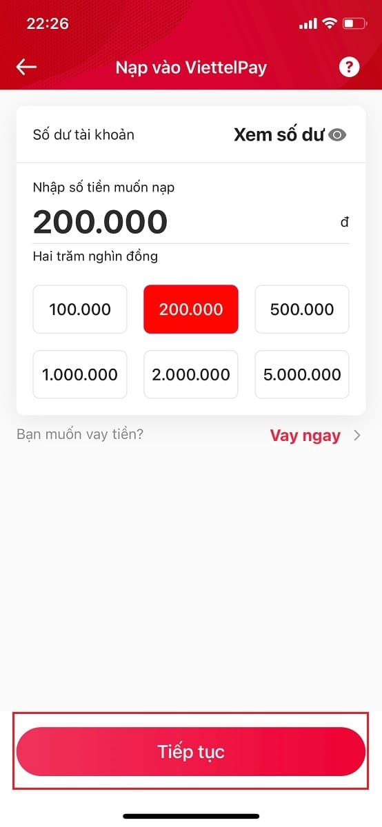 Nhập chính xác số tiền bạn muốn nạp