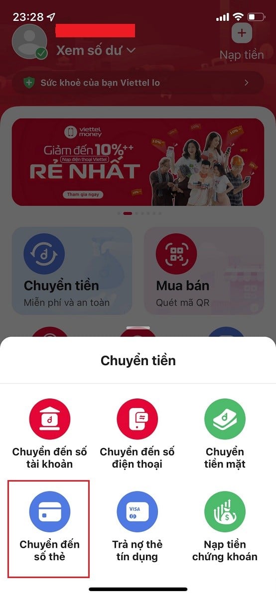 Nhấn vào tùy chọn "chuyển đến số thẻ"