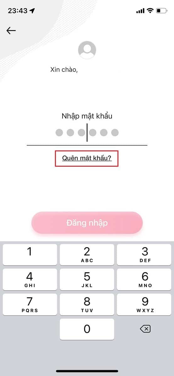 Nhấn vào "Quên mật khẩu" ở màn hình đăng nhập